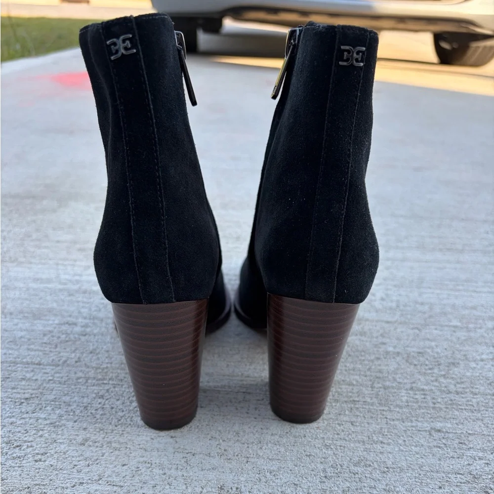 sam edelman black suede ankle boots block heel minimalist western booties 6.5